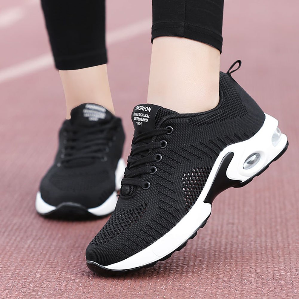 FLARUT Running Shoes Womens Lightweight Fashion Sport Sneakers Casual Walking Athletic Non Slip(Black, EU40)