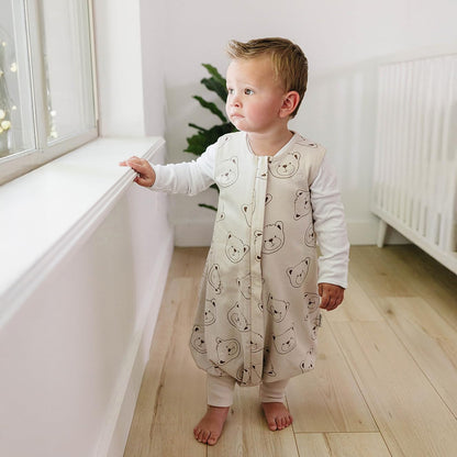 Woolino 4 Season Baby Sleep Bag with Feet Opening, Australian Merino Wool and Organic Cotton, Toddler Sleeping Bag, 18-36mo, Teddy Bear