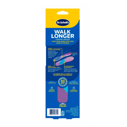 Dr. Scholl's Walk Longer Insoles for Women - Comfortable Plush Foam Cushioning Inserts for Walking, Hiking, and Standing on Feet All-Day with Arch Support - Walk 50% Longer Without Muscle Fatigue