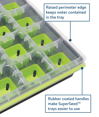 Burpee SuperSeed Seed Starting Tray | 16 XL Cell | Reusable & Dishwasher Safe | for Starting Vegetable Seeds, Flower Seeds & Herb Seeds | Indoor Grow Kit for Deep-Rooted Seedlings, Green