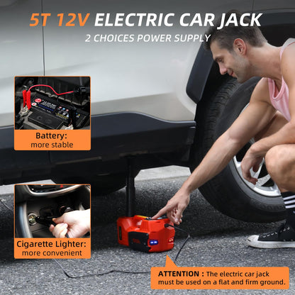 STANDTALL Electric Car Jack Quick Lifting Safe and Portable with Tire Inflator and LED Light Complete Set of Accessories 12V Hydraulic Floor Jack