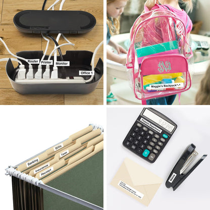 SUPVAN E10 Bluetooth Label Maker Machine with 3 Tapes, Continuous Waterproof Label, Versatile App with 35 Fonts and 1k+ Icons, Inkless Labeler for Home, Kitchen, School, Office Organization, Black