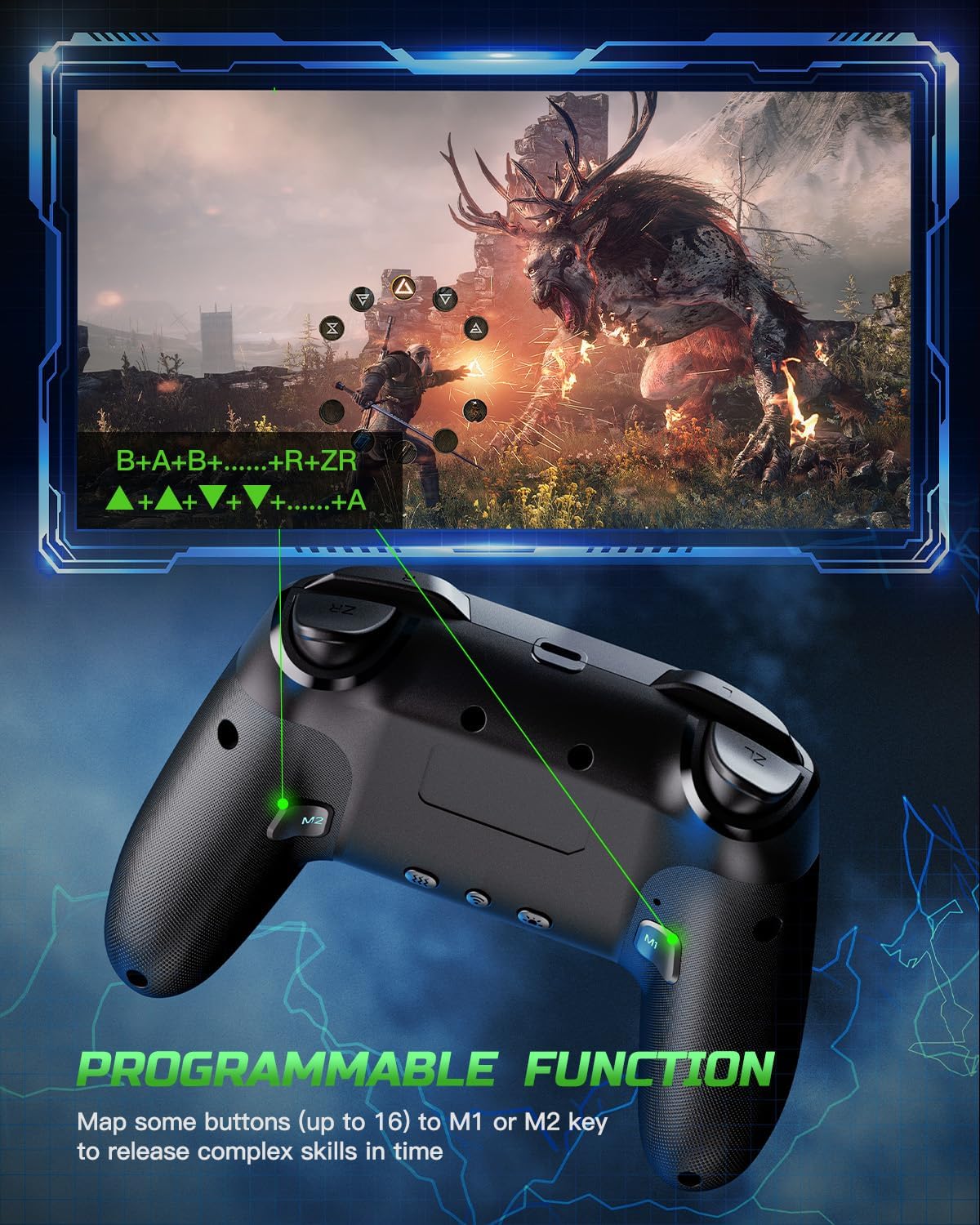 VOYEE Switch Controllers Compatible with Switch/Lite/OLED/PC Windows, 1000mAh Programmable RGB Lightning LED, Wireless Pro Controller with One Key Pairing/Wake Up/Turbo/Vibration