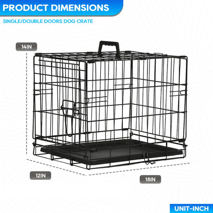 FDW Dog Crate for Small Dogs 18 Inch Folding Metal Wire Pet Cage Single Door W/Divider Panel Indoor Outdoor Kennel Leak-Proof Plastic Tray,Black