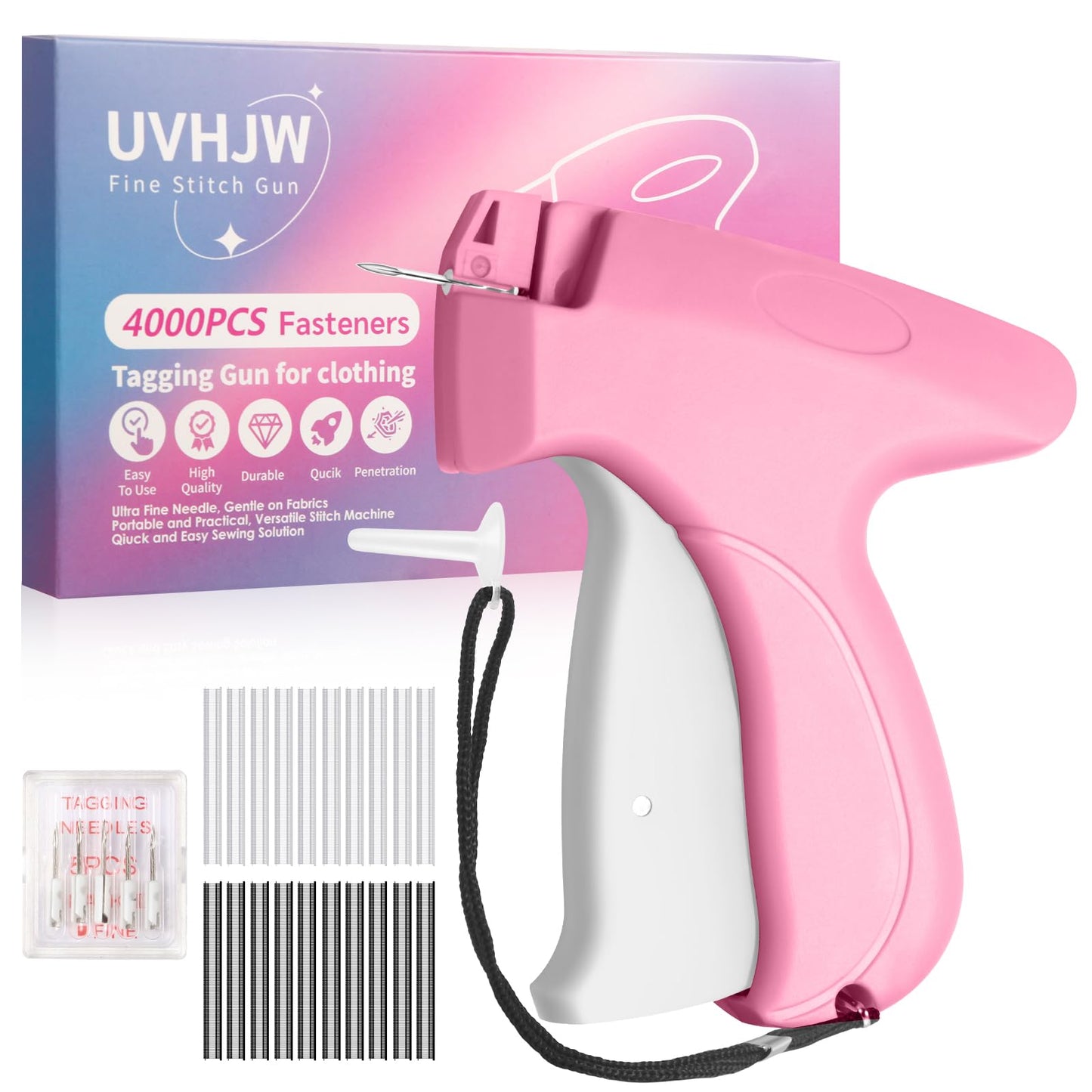 Stitch Gun for Clothing, Stitchy Gun Quick Clothes Fixer, Dress Tagging Gun-Includes 2,000 Black Fasteners & 2,000 White Fasteners & 6 Needles