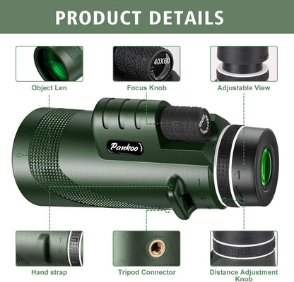 40X60 Monocular Telescope with Smartphone Holder& Tripod, High Power Nitrogen-Filled Monocular for Adults with BAK4 Prism & FMC Lens, HD Monocular Scope for Birdwatching Hiking Concert Travelling