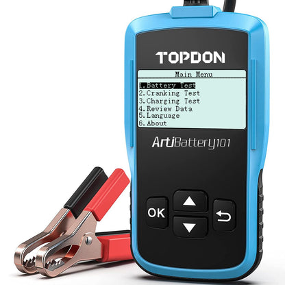 TOPDON AB101 Car Battery Tester 12V Car Battery Load Tester on Cranking Charging Systems, 100-2000 CCA Automotive Alternator Analyzer for Cars/SUVs/Light Trucks with Flooded AGM Gel Types