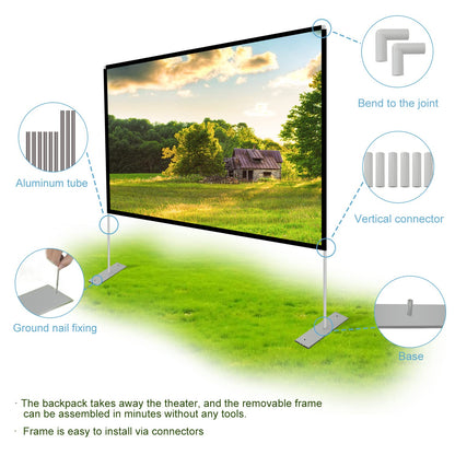 Projector Screen with Stand 120 inch 16:9 HD 4K Outdoor Indoor Projection Screen for Home Theater 3D Fast-Folding Projector Screen with Stand Legs and Carry Bag Projection Movie Wrinkle-Free