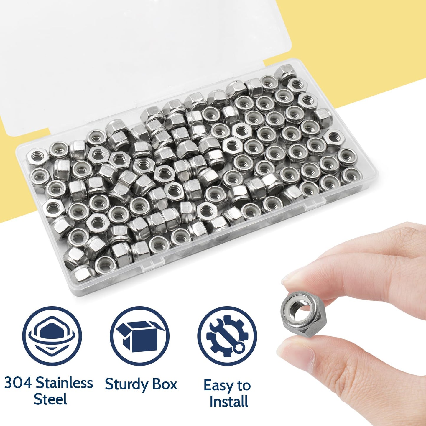 Vifmy 110 Pack 1/4"-20 Inch Lock Nuts,304 (A2-70) Stainless Steel Nylon Insert Locknuts,Standard Inch Thread Nylock Nuts