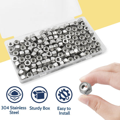 Vifmy 110 Pack 1/4"-20 Inch Lock Nuts,304 (A2-70) Stainless Steel Nylon Insert Locknuts,Standard Inch Thread Nylock Nuts