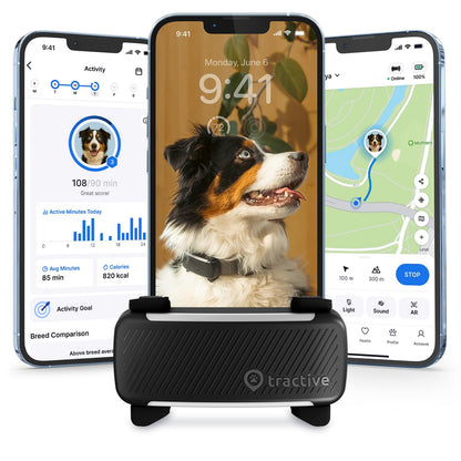 Tractive Smart Dog GPS Tracker | Live Pet Tracker with Virtual Fence | Vital Signs Monitoring of Heart & Respiratory Rate | Bark Monitoring | Dog Collar Attachment (Black)