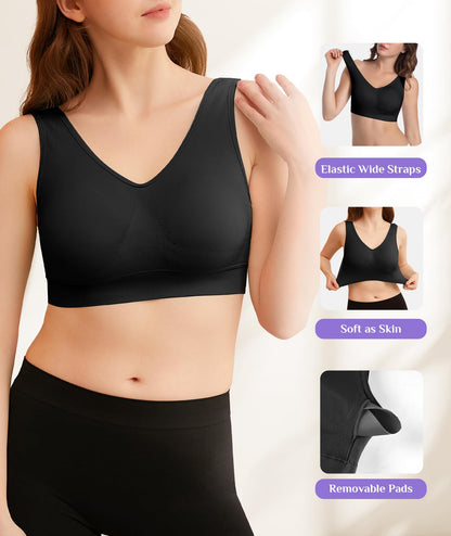 YADIFEN 3 Pack Womens Sports Bras，Wireless Comfortable Seamless Sleep Yoga Sports Bras for Women with Removable Pads