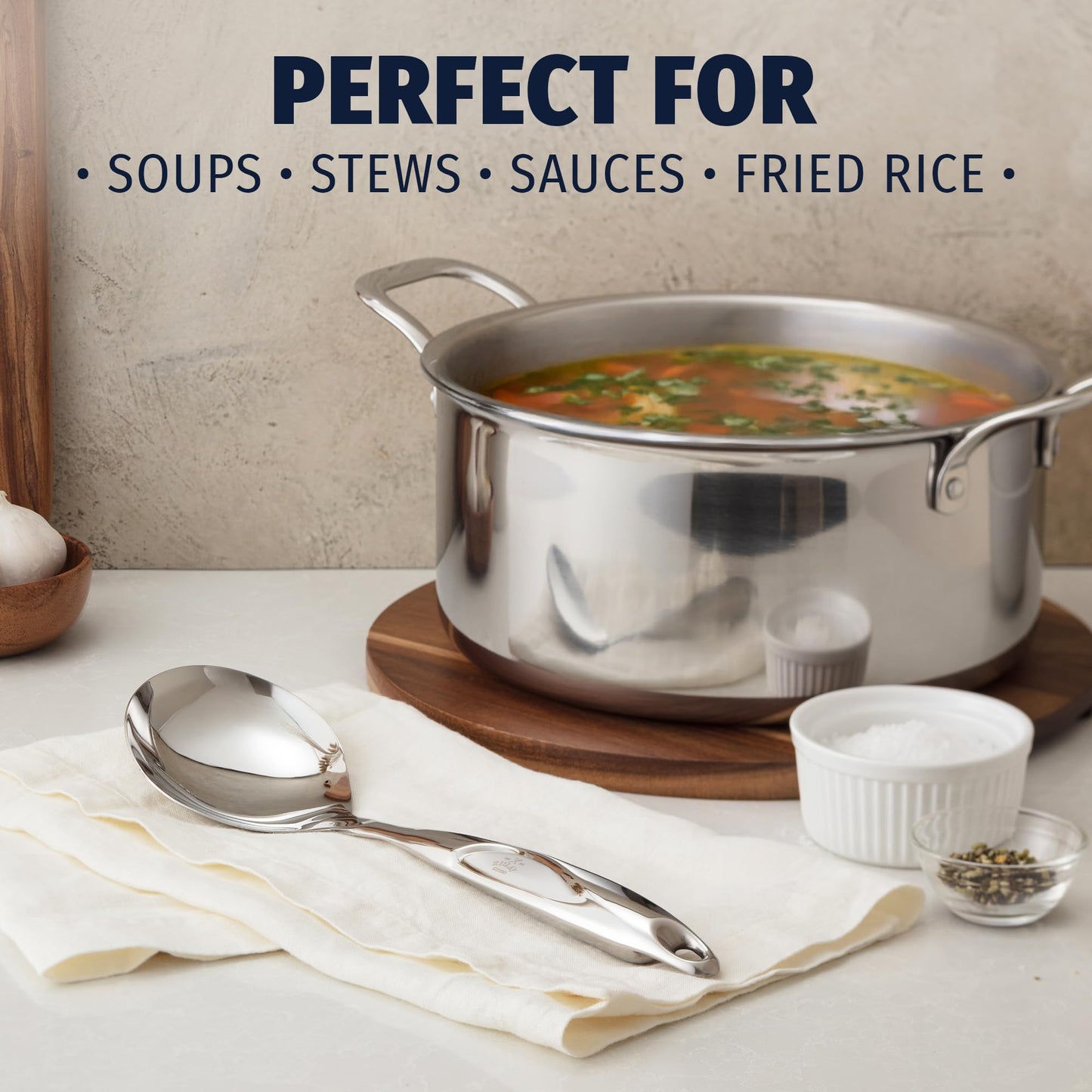 Zulay Kitchen Stainless Steel Serving Spoon - Large Cooking Spoon - Durable Premium Stainless Steel with Comfortable, Ergonomic Handle - Easy to Clean - Perfect for At Home Cooking & Buffets - 11.5”