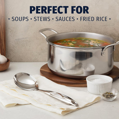 Zulay Kitchen Stainless Steel Serving Spoon - Large Cooking Spoon - Durable Premium Stainless Steel with Comfortable, Ergonomic Handle - Easy to Clean - Perfect for At Home Cooking & Buffets - 11.5”