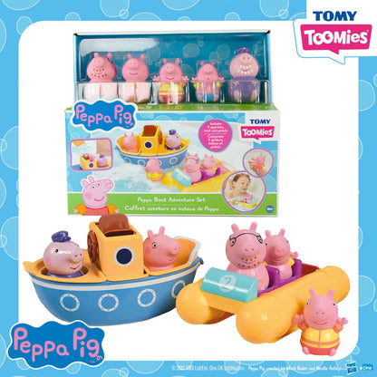 Toomies Peppa Pig Bath Toys - Peppa’s Boat Adventure Bath Toy Set - Includes 2 Boat Toys and 5 Peppa Pig Figures - Peppa Pig Toy Boats - Toddler Bath Toys for 18 Months and Up