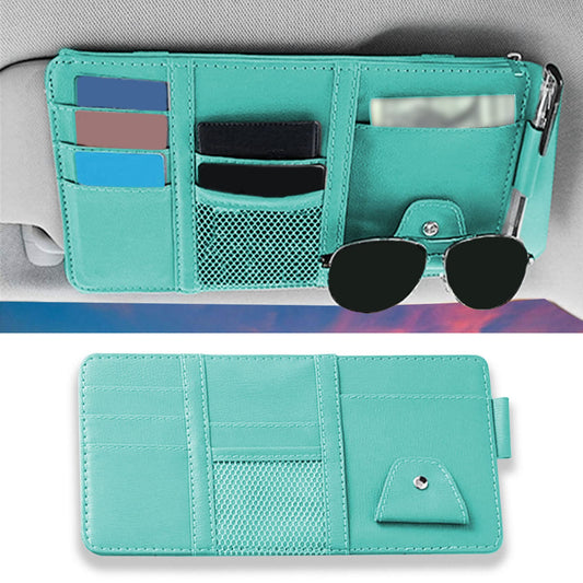 DWARFOO 1 Pack Car Sun Visor Organizer, Sunglasses Holder for Car Sun Visor, Auto Interior Accessories Pocket Organizers Can Store for Sunglasses, Documents, Cards, Pen, Drivers License (Blue)