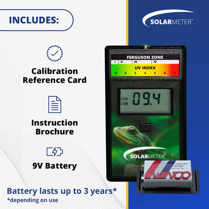 Solarmeter Model 6.5R Reptile UV Index Meter, Handheld Digital Radiometer for Measuring Ultraviolet Light, Measures 280-400 nm with Range from 0-199.9 UV Index, Made in USA, ABS Polymer, Black