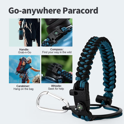 WixByti 32 oz Insulated Water Bottle with Straw (Cold for 48 Hrs), Stainless Steel Triple Wall Vacuum Sports Water Jug, Leakproof Hydro Cup Flask with Paracord Handle & Straw Spout Lids & DIY Stickers