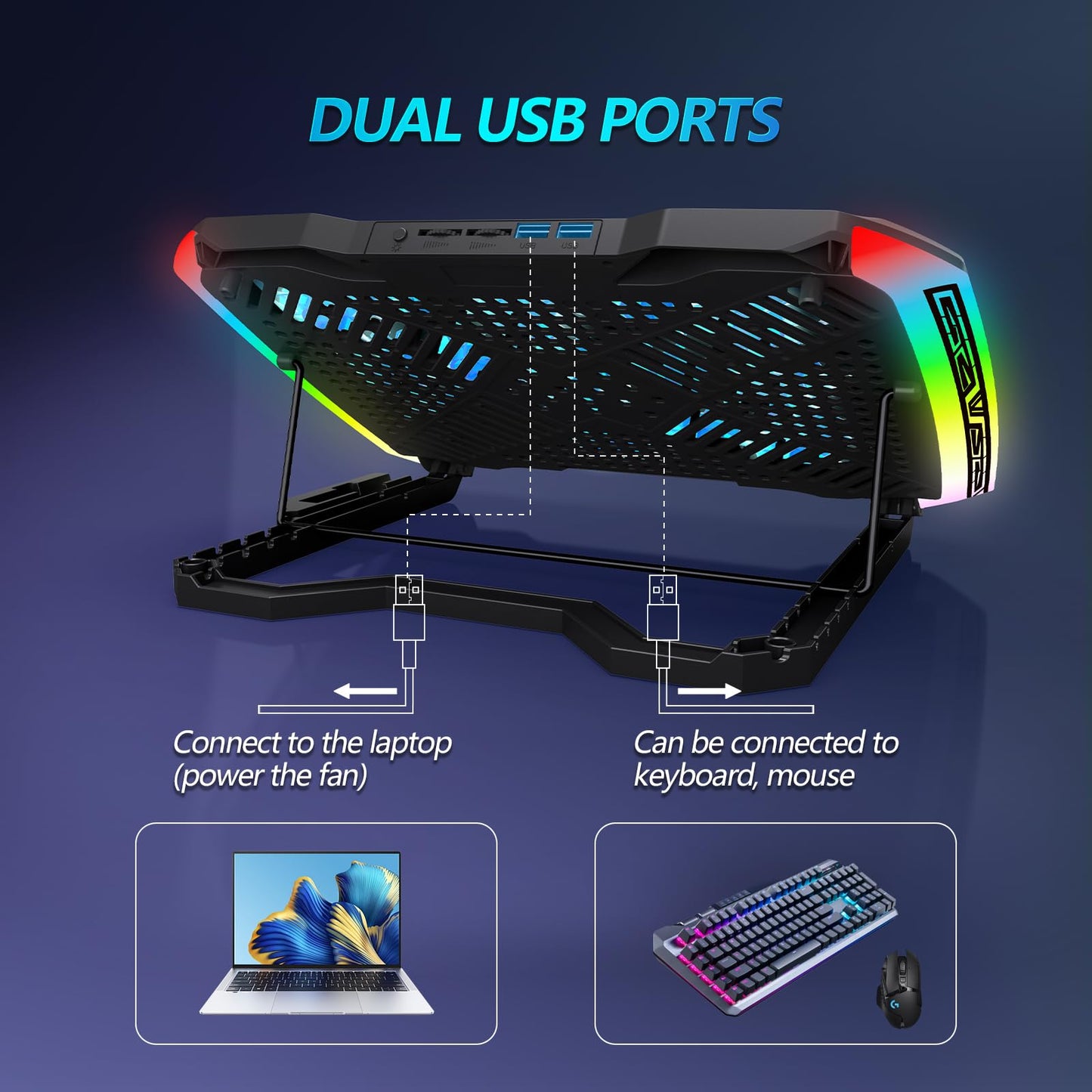 AIMIUZI Laptop Cooling Pad, Gaming Laptop Cooler with 9 Quiet Fans, Laptop Cooling Stand for 12-17 Inch, Laptop Computer Fan with 5 Height Adjustable,2 USB Ports,1 Phone Stand