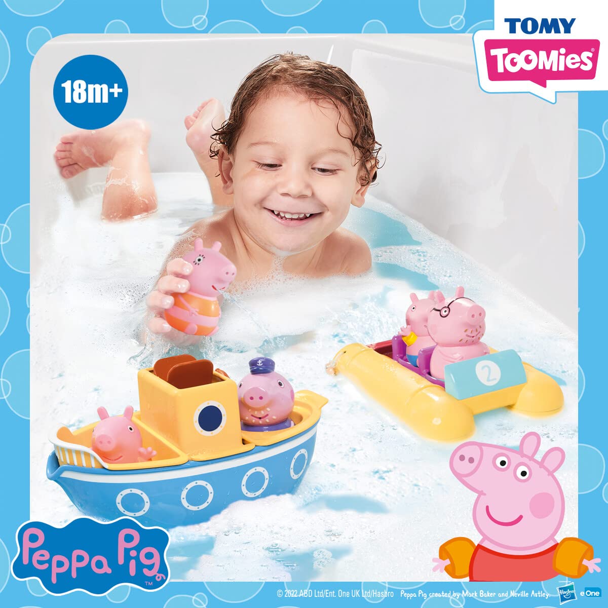 Toomies Peppa Pig Bath Toys - Peppa’s Boat Adventure Bath Toy Set - Includes 2 Boat Toys and 5 Peppa Pig Figures - Peppa Pig Toy Boats - Toddler Bath Toys for 18 Months and Up
