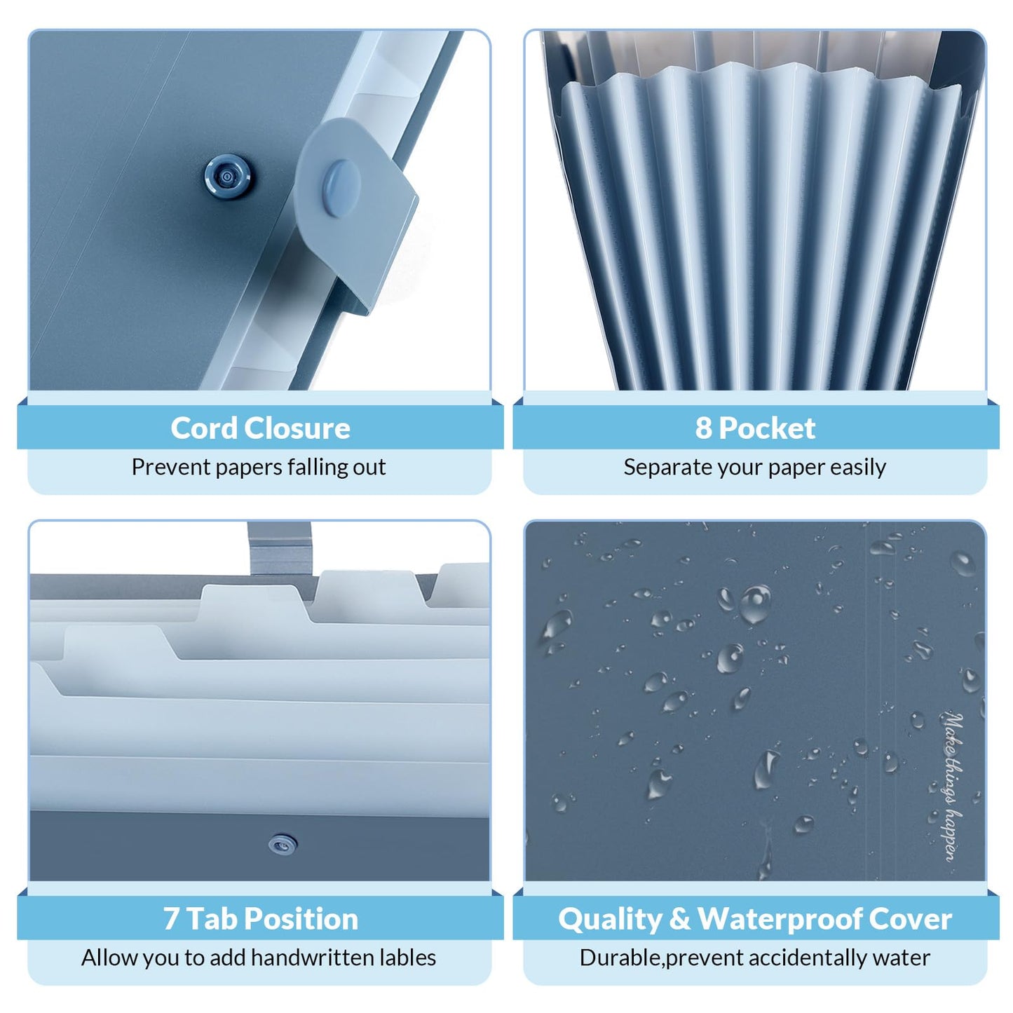 SKYDUE Expanding File Organizer with 8 Pockets, Accordion File Folders with Labels, Portable Document Paper Bill Receipt Organizer, Home College School Office Supplies, Letter Size, Blue