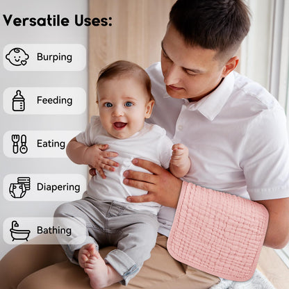Unnivoll Muslin Burp Cloths for Baby 100% Cotton Burping Cloths for Boys Girls Large 20''X10'' Extra Soft and Absorbent 12 Pack - Gradient Pink