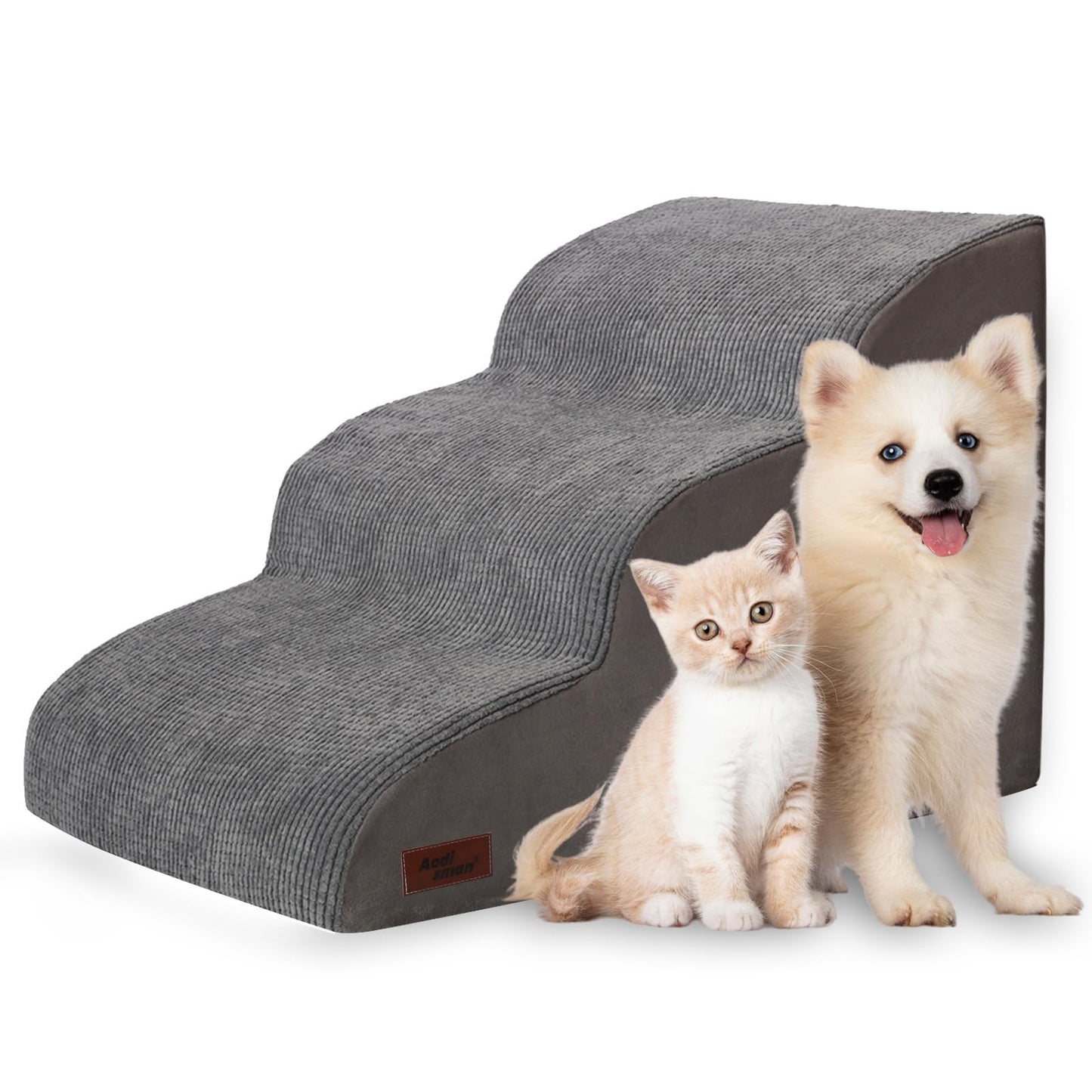 Aodisman 3-Step Dog Ramp and Stairs for Sofa and Chair - Non-Slip Sturdy Pet Steps for Small Dogs and Cats,15.7" H,Grey
