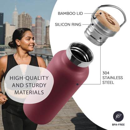 Bambaw 24 oz Insulated Stainless Steel Water Bottle, Red Berry - BPA Free, No Straw