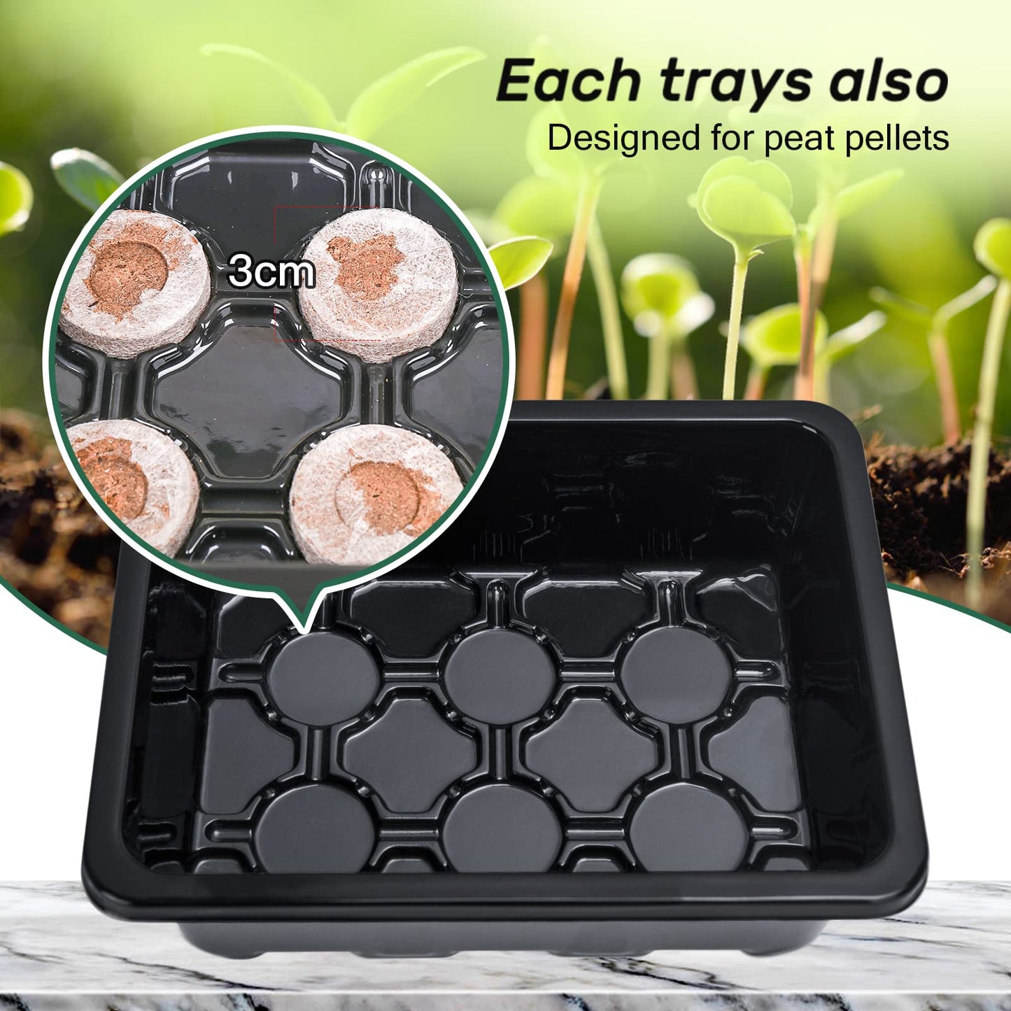 Bonviee 5-Pack Seed Starter Tray Seedling Kits,Plant Starter Kit with Adjustable Humidity Dome and Base Indoor Greenhouse Mini Propagator for Seeds Growing Starting (12 Cells per Tray,Black)