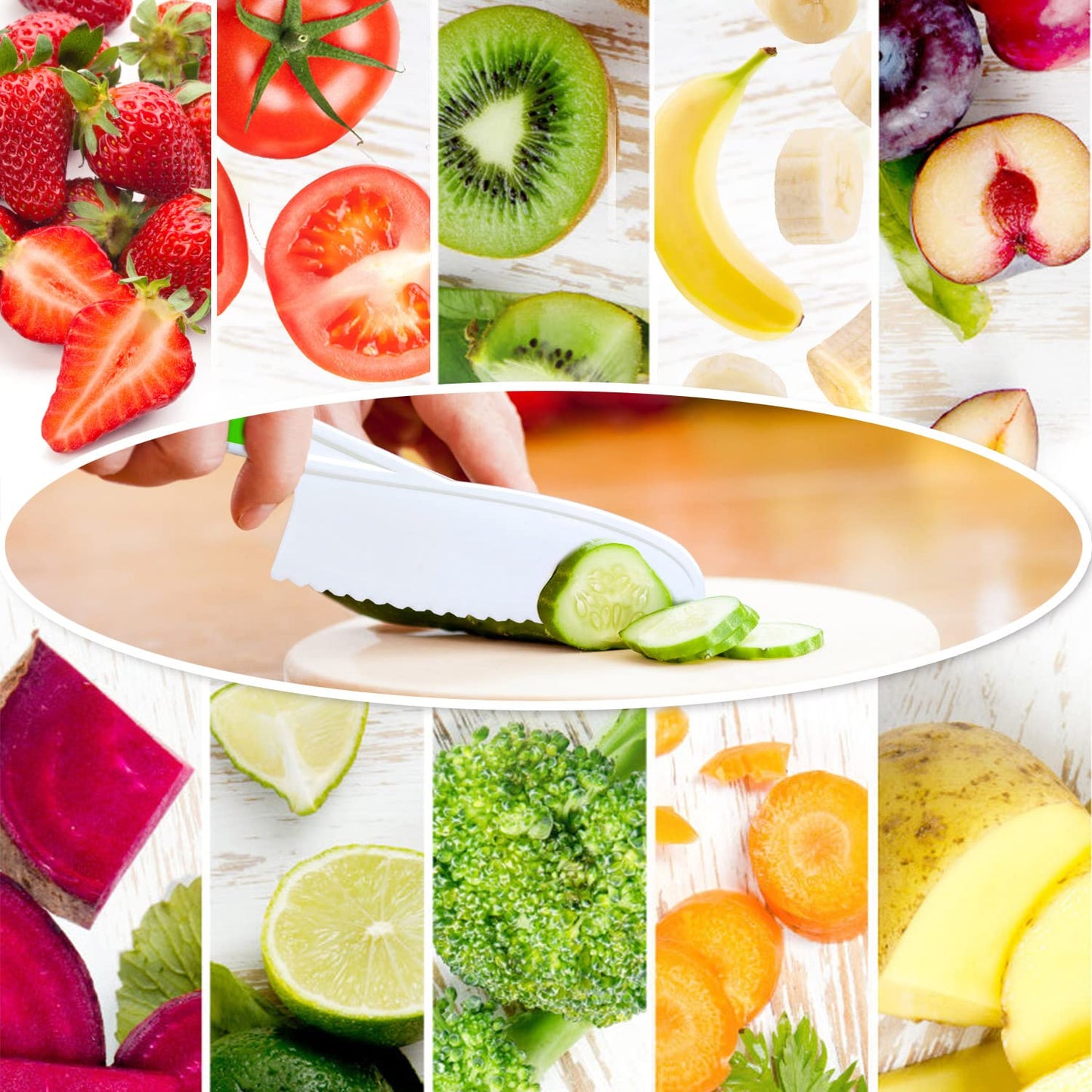 TAORISH 4 Pcs Kids Knife Set, Kids Kitchen Knife with Crinkle Cutter, Serrated Edges Plastic Toddler Chef Knife for Real Cooking & Cutting Fruit Bread