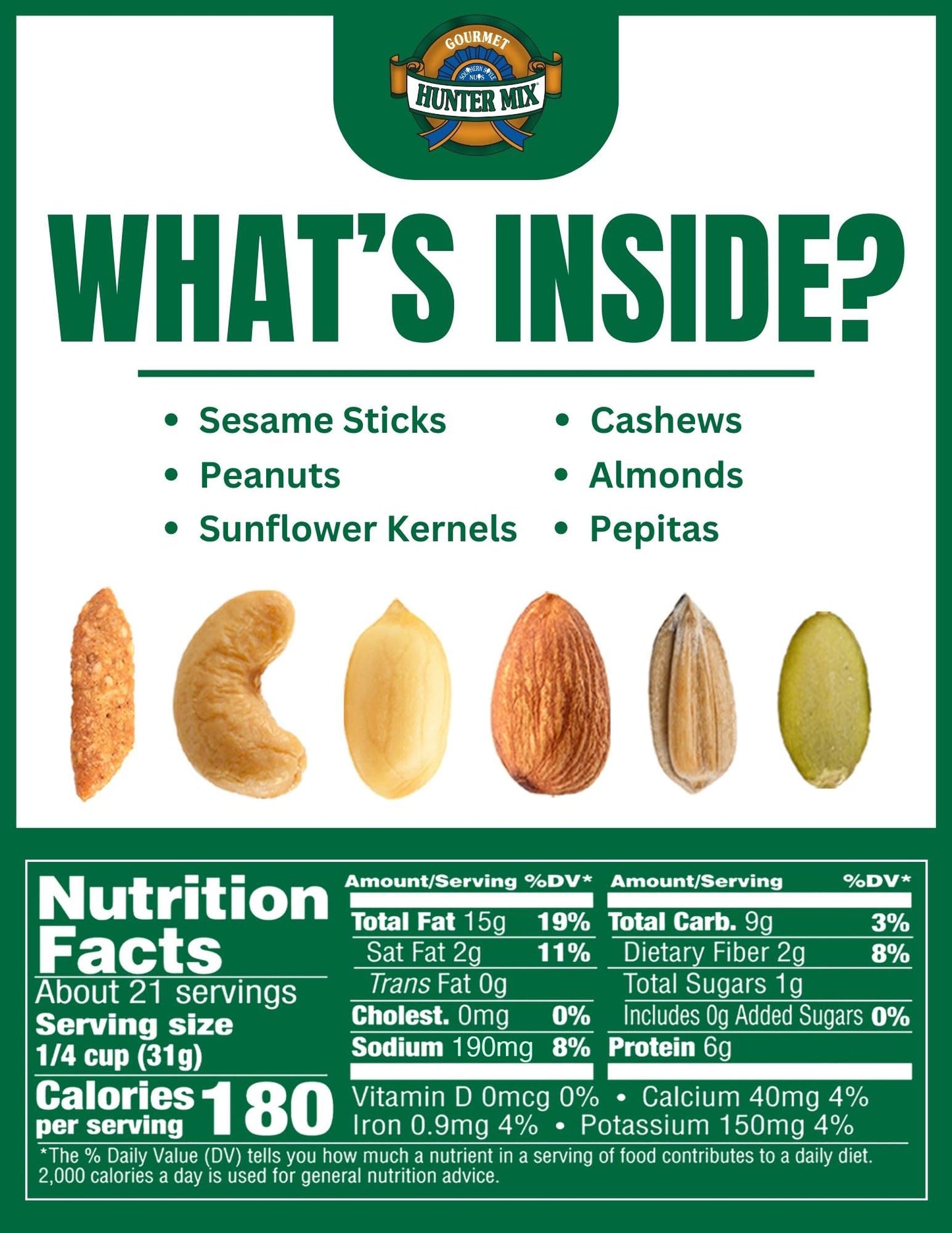 Southern Style Nuts Gourmet Hunter Bulk Trail Mix, 23 oz (Pack of 1), Sesame Sticks, Roasted Peanuts, Sunflower Kernels, Almonds, Cashews & Pepitas, Mixed Nuts, Snacks for Adults & Kids