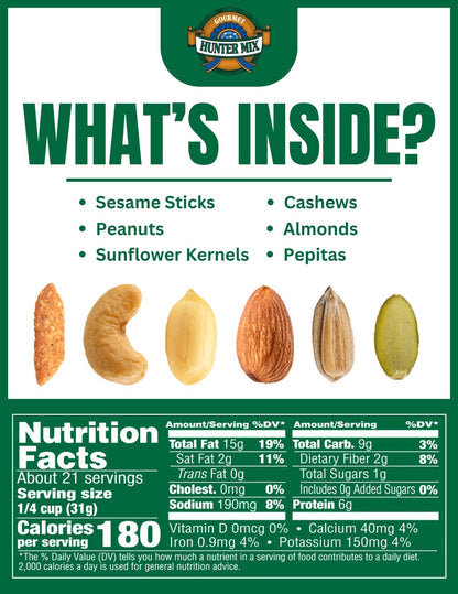 Southern Style Nuts Gourmet Hunter Bulk Trail Mix, 23 oz (Pack of 1), Sesame Sticks, Roasted Peanuts, Sunflower Kernels, Almonds, Cashews & Pepitas, Mixed Nuts, Snacks for Adults & Kids