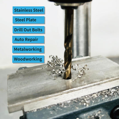 STROTON Cobalt Drill Bit Set (1/16-1/4 Inch, 13PCS), M35 High Speed Steel Twist Drill Bits for Stainless Steel, Hard Metal, Cast Iron, Plastic and Wood