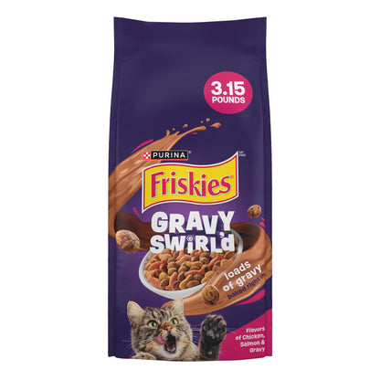 Purina Friskies Dry Cat Food Gravy Swirl'd With Flavors of Chicken, Salmon and Gravy - 3.15 lb. Bag