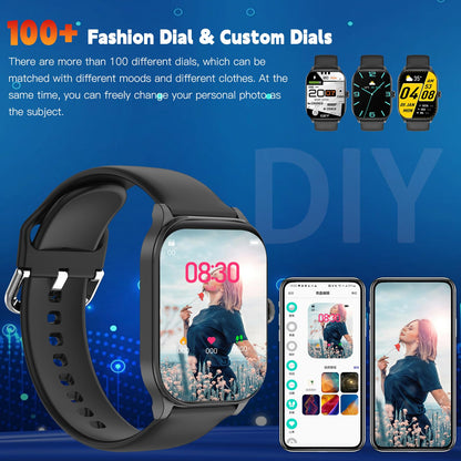 Smart Watch for Women Men(Answer/Make Call), Smartwatches with Heart Rate/SpO2/Sleep/Stress Monitor, IP68 Waterproof Activity Tracker for Android iPhone, 100+ Sports Fitness Watches (Black, 2.01“)