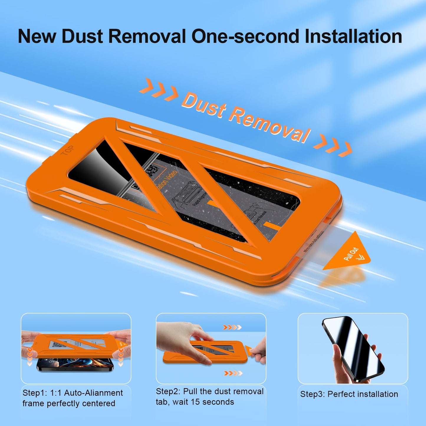 QHOHQ 3 Pack Screen Protector for iPhone 17 + One Set Camera Lens Protector, Top 9H+ Shatterproof Tempered Glass, [12FT Military Grade Protection], 1-Second Auto-Install, Case Friendly