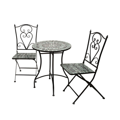 Alpine Corporation Indoor/Outdoor Marbled Glass Mosaic 3-Piece Bistro Set Folding Table and Chairs Patio Seating