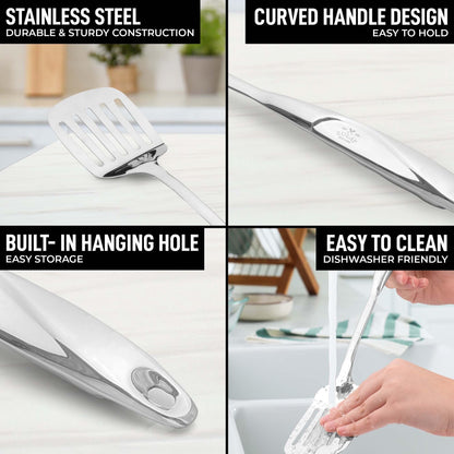 Zulay Kitchen Stainless Steel Cooking Utensil - Stainless Steel Kitchen Utensil - Durable Kitchen Gadgets - Metal Kitchen Accessories - Easy to Clean Kitchen Tools - 8 Piece Set