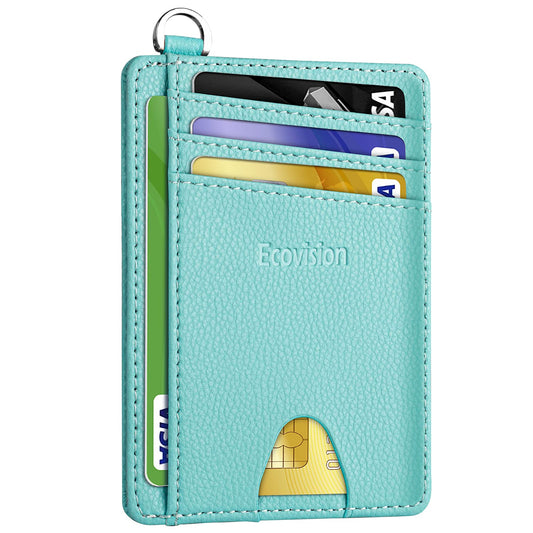 EcoVision Slim Minimalist Front Pocket Wallet, RFID Blocking Credit Card Holder Wallet with Detachable D-Shackle for Men Women