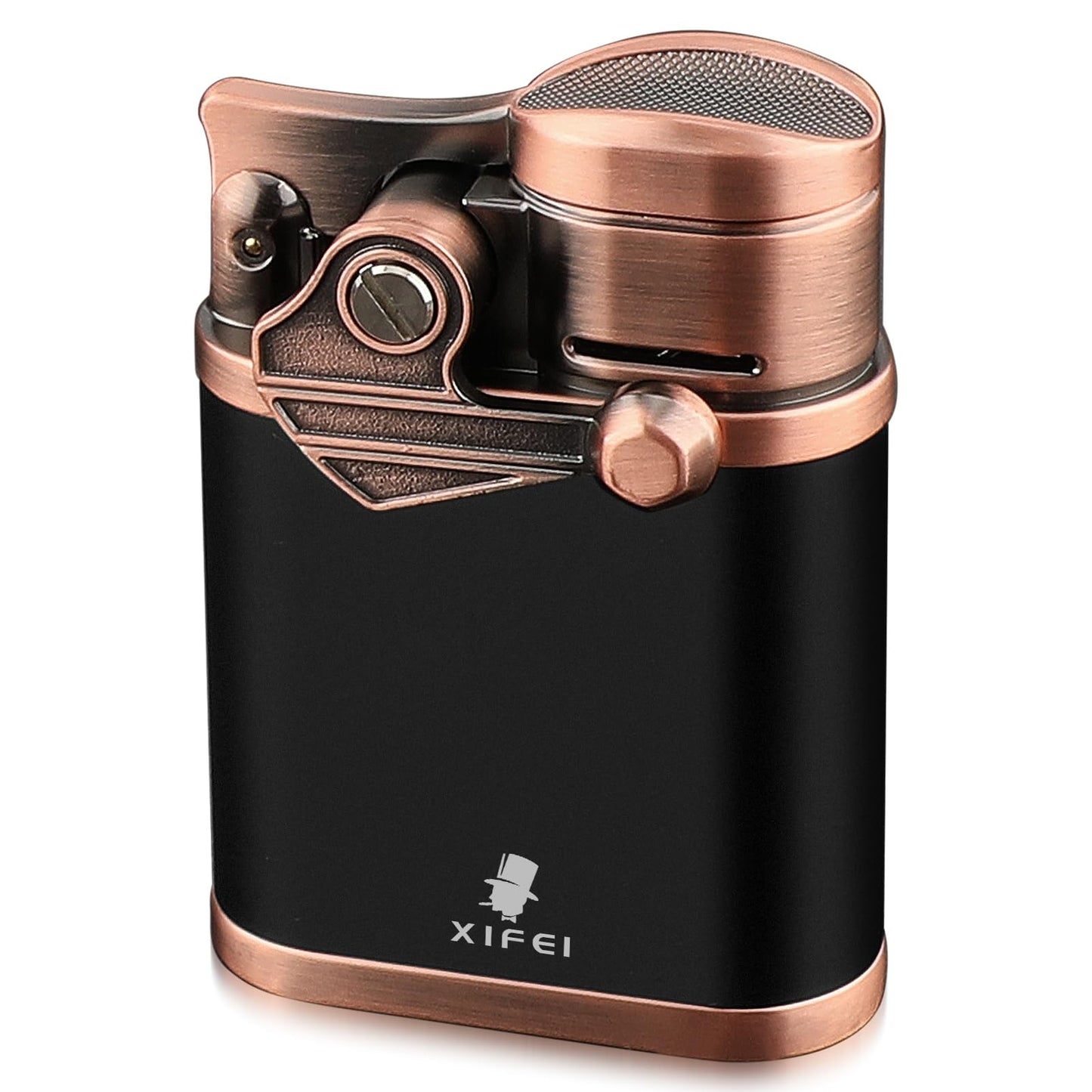 XIFEI Cigar Lighter 4 Jet Flame Torch Lighter with Cigar Holder, Windproof Rocker Arm Lighter Adjustable Flame, Refillable Butane Lighter Smoking Lighters Gift for Men (Bronze)