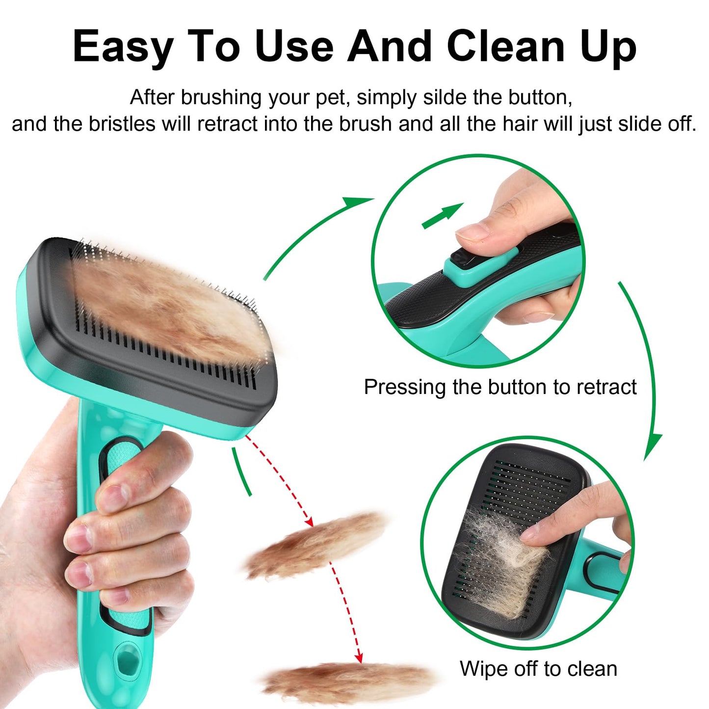 WOPQAEM Dogs Self Cleaning Slicker Brush for Shedding & Grooming Short Long Haired Pets, Removes Loose Fur, Undercoat, Mats, Tangled for Large Medium Small Sensitive Skin of Cats. Easy to Cleaning