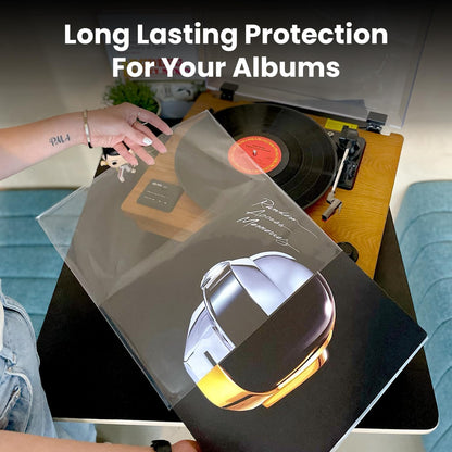 EVEO 200 Vinyl Record Sleeves Outer – Crystal Clear Outer Vinyl Sleeves LP Album Covers 12.75"x12.75" | Perfect Fit Protective 3 Mil Protection for Single & Double LPs - Archival Quality