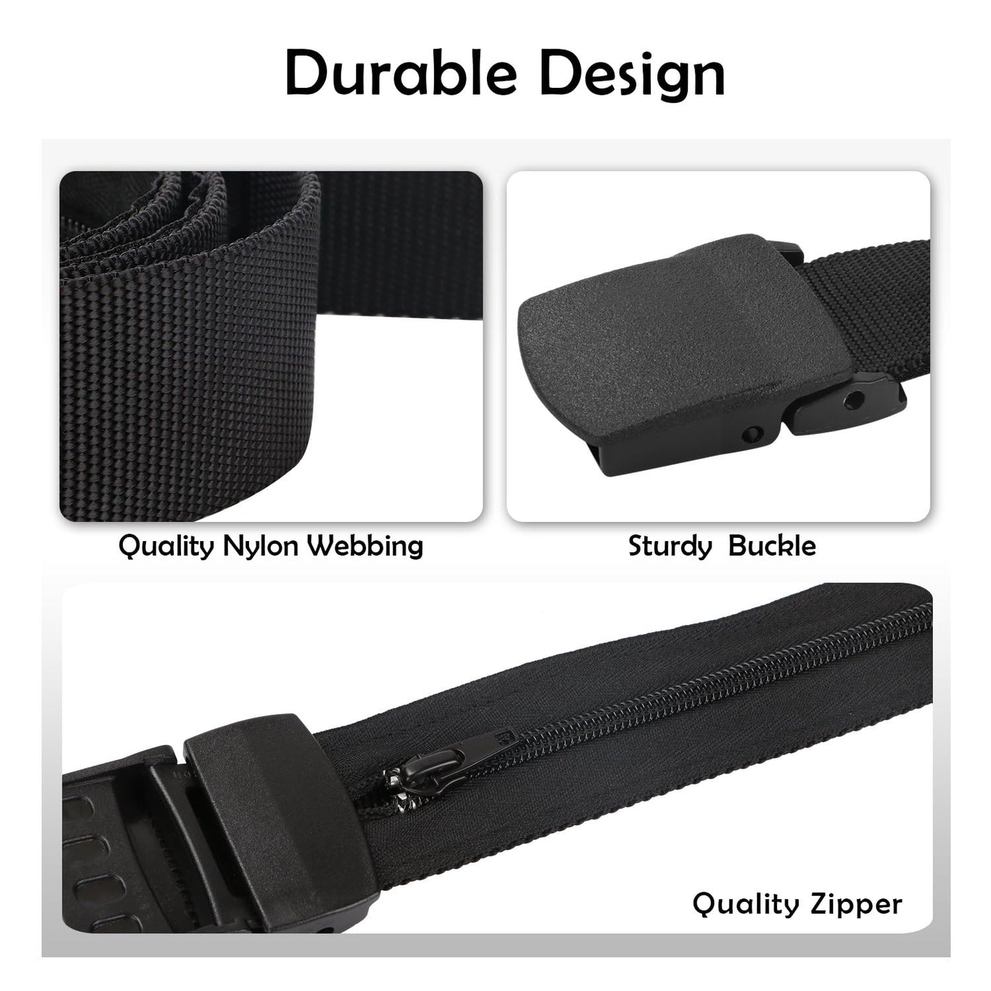 SUOSDEY Travel Money Belt, Nylon Hidden Money Pocket Belt with Plastic Buckle