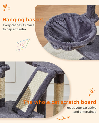 Taoqimiao Cat Tree,38.5-Inch Cat Tower for Indoor Cats,Suitable for Kittens with Luxurious cat condo with Adjustable Baskets and Luxurious Perch MS029SG Smoky Gray