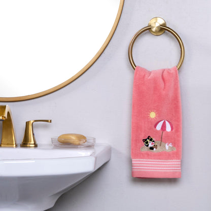 SKL Home Buried Cat Hand Towel 2pc Set for Bath/Kitchen/Bar & Gift, Coral Pink