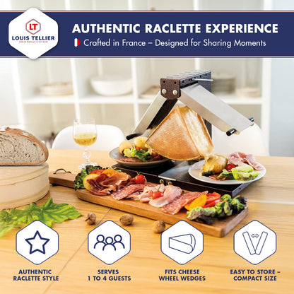 BRON COUCKE - Commercial Raclette Cheese Melter "Brézière" Basalte- Traditional French Raclette For Quarter Wheel – 4-Person - Adjustable Heating Rods - Foldable - Safety Switch - 110V