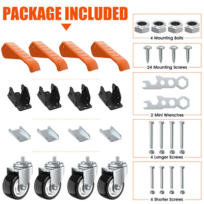Ronlap Workbench Casters Kit 880 Lbs Capacity, 3" Extra Heavy Duty Retractable Casters 4 Pack, Side Mounted Adjustable Table Stepdown Casters