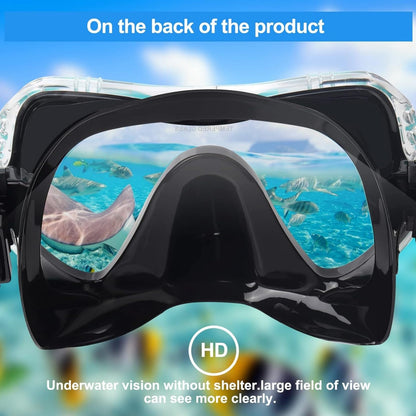 Snorkel Diving Mask, Professional Snorkeling Mask Gear, Ultra Clear Lens with Wide View Tempered Glass Goggles,Anti Leakage Scuba Mask, Silicone Swimming Goggles Mask for Adults, 3 Color (Black)