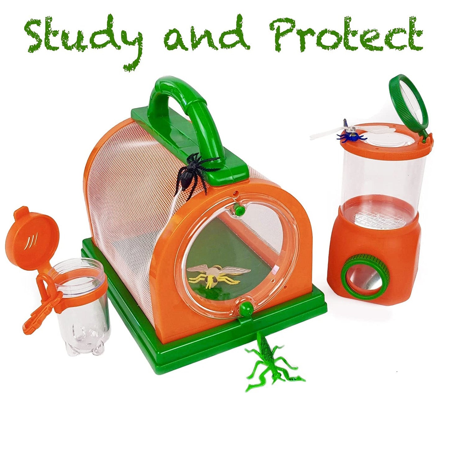 Adventure Kidz Outdoor Bug Exploration Kit, Binoculars, Magnifying Glass, Bug Containers, Viewers, Critter Cage, Butterfly Net, Backpack, Hat, Tweezers and Cups, Age 3+