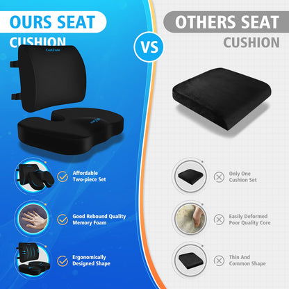 CushZone Seat Cushion, Lumbar Support Pillow with Adjustable Strap-Chair Cushions for Sciatica Pain Relief-with Washable Cover Memory Foam for Car, Travel and Wheelchair-Black